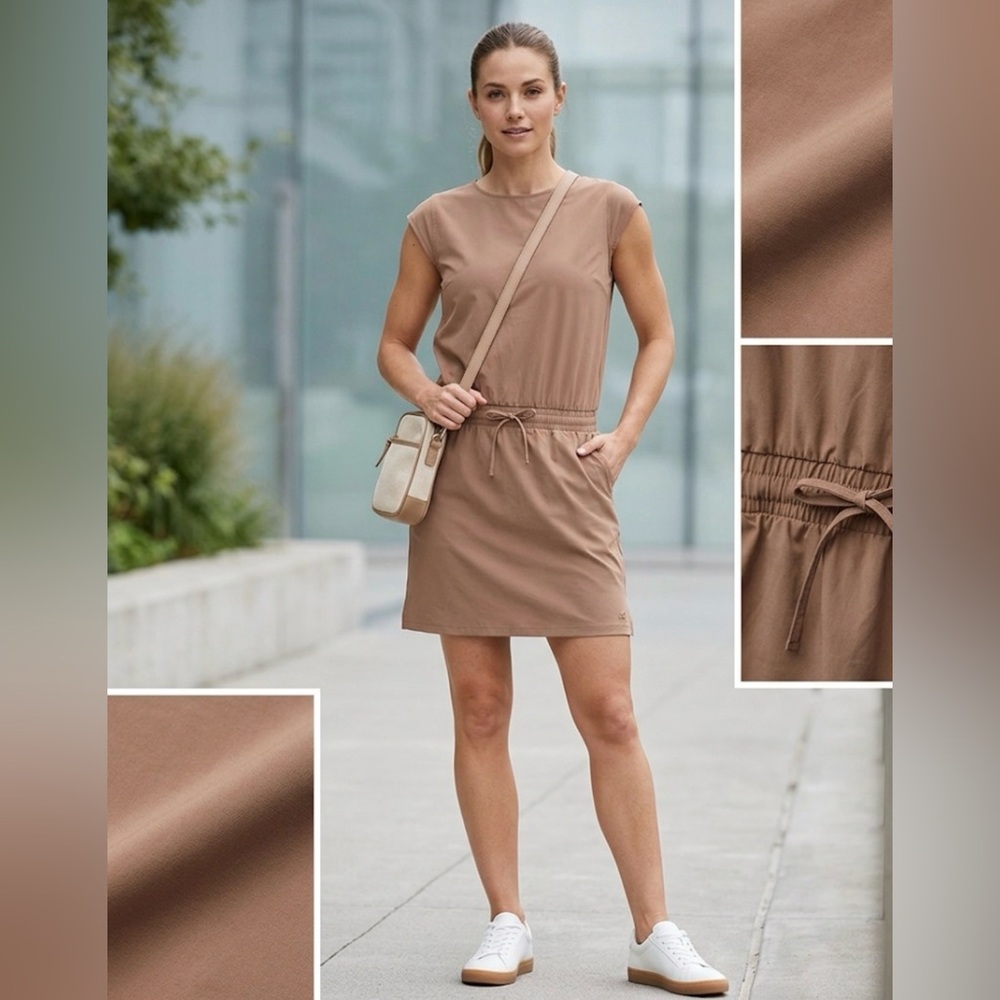 Albion Fit Destination Dress Brown Elastic Drawstring Waist Sleeveless Sz M NEW